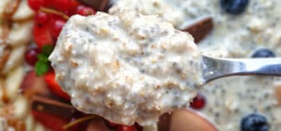 Live Puri Overnight oats met vanille eiwitpoeder en perzik