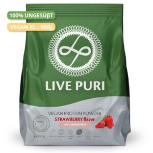 Live Puri eiwitpoeder Vegan Aardbei Ongezoet XL donker DE