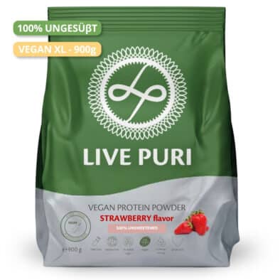 Live Puri eiwitpoeder Vegan Aardbei Ongezoet XL donker DE