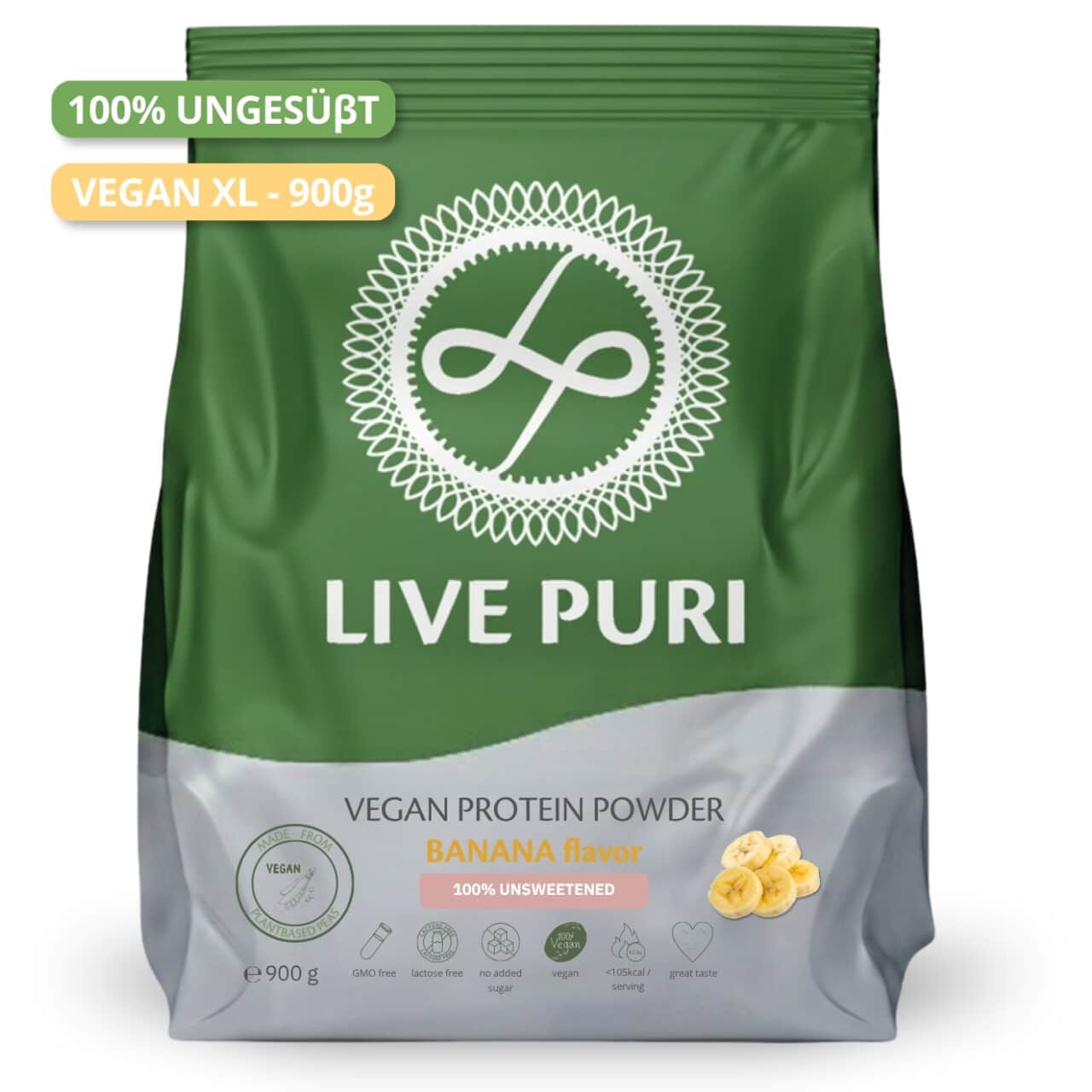 Live Puri eiwitpoeder Vegan Banaan Ongezoet XL donker DE