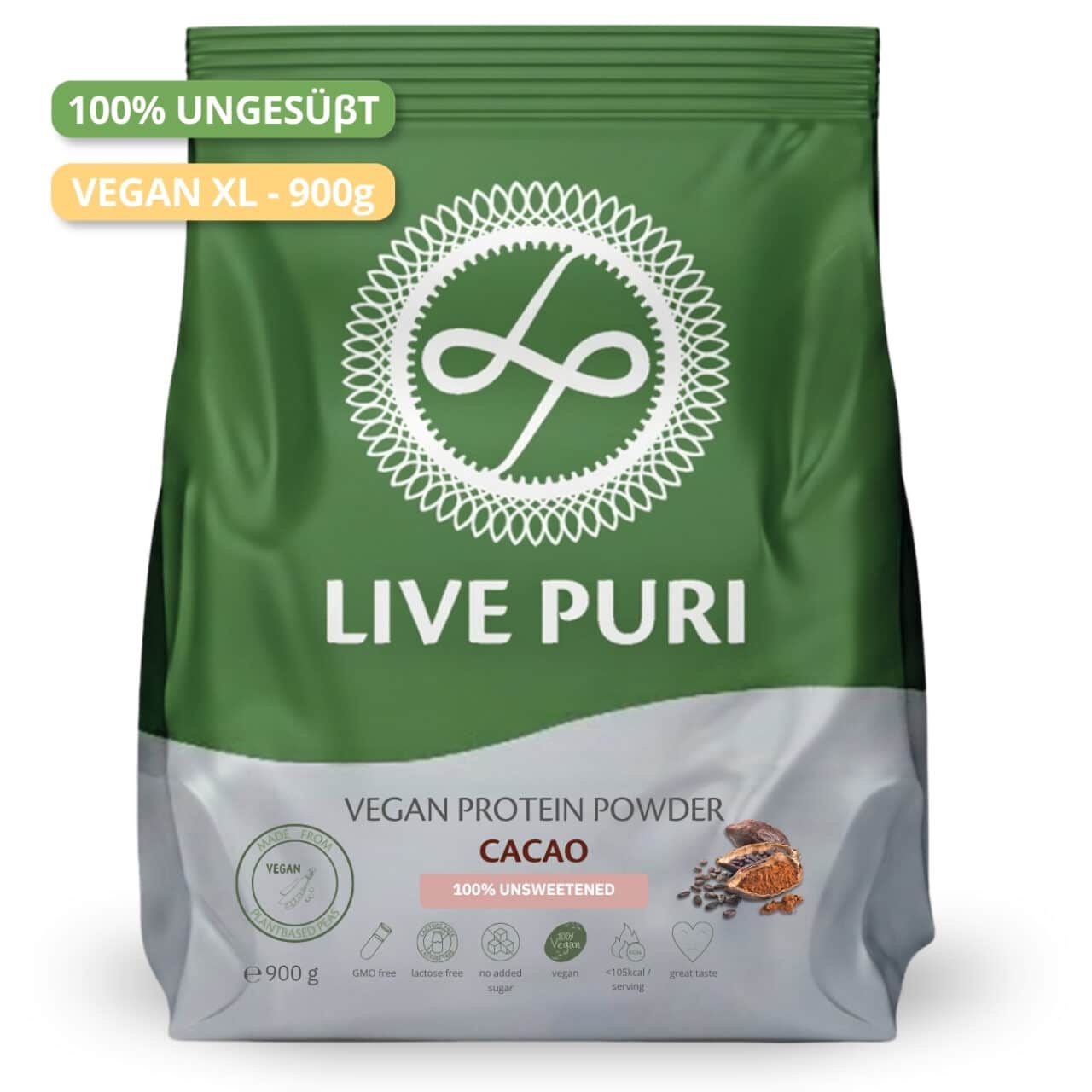 Live Puri eiwitpoeder Vegan Cacao Ongezoet XL donker DE