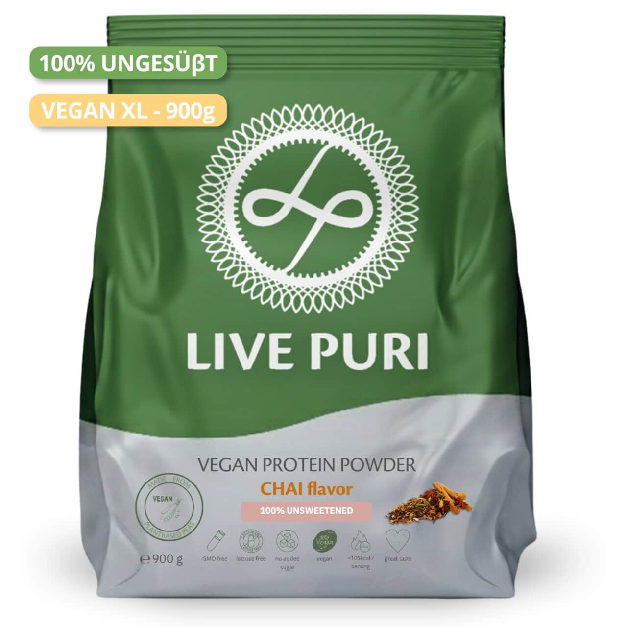 Live Puri eiwitpoeder Vegan Chai Ongezoet XL donker DE