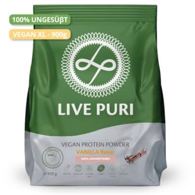 Live Puri eiwitpoeder Vegan Vanille Ongezoet XL donker DE