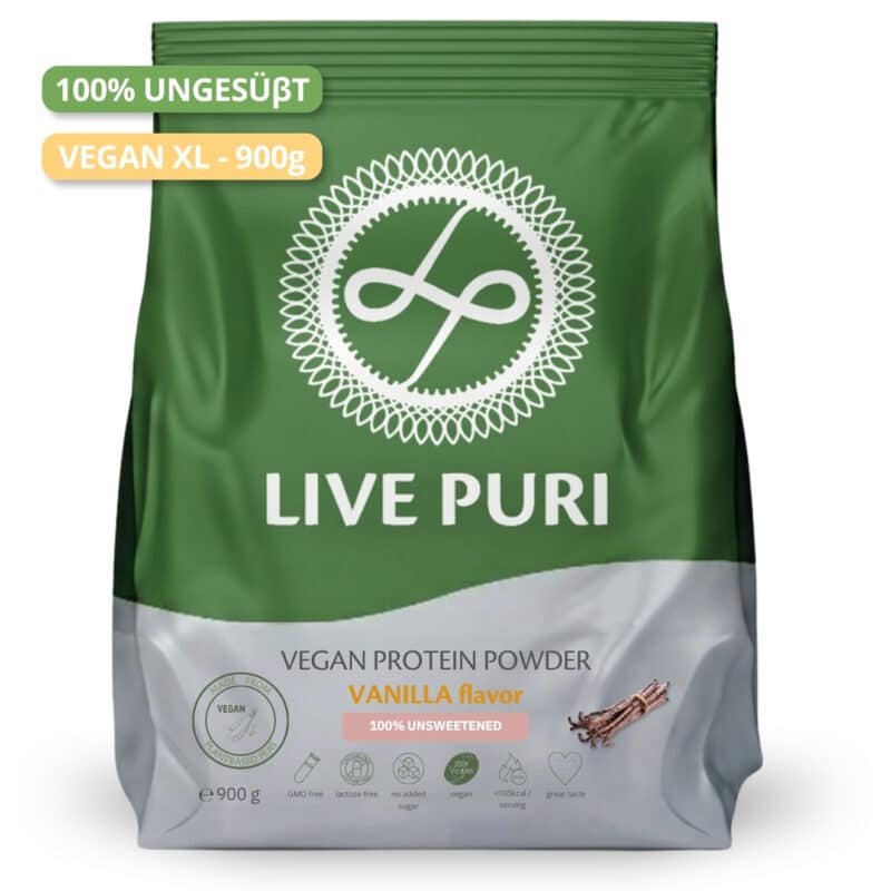 Live Puri eiwitpoeder Vegan Vanille Ongezoet XL donker DE