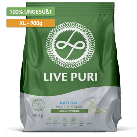 Live Puri natürliches ungesüßtes Proteinpulver Vorteilspack 900 Gramm ohne Aroma, geschmacksneutral