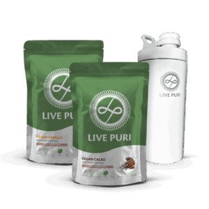 live Puri veganes Starterpaket mit Edelstahl-Shaker