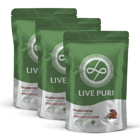 Cacao chocolade vegan eiwitpoeder ongezoet zonder onnodige toevoegingen voordeelverpakking Live Puri