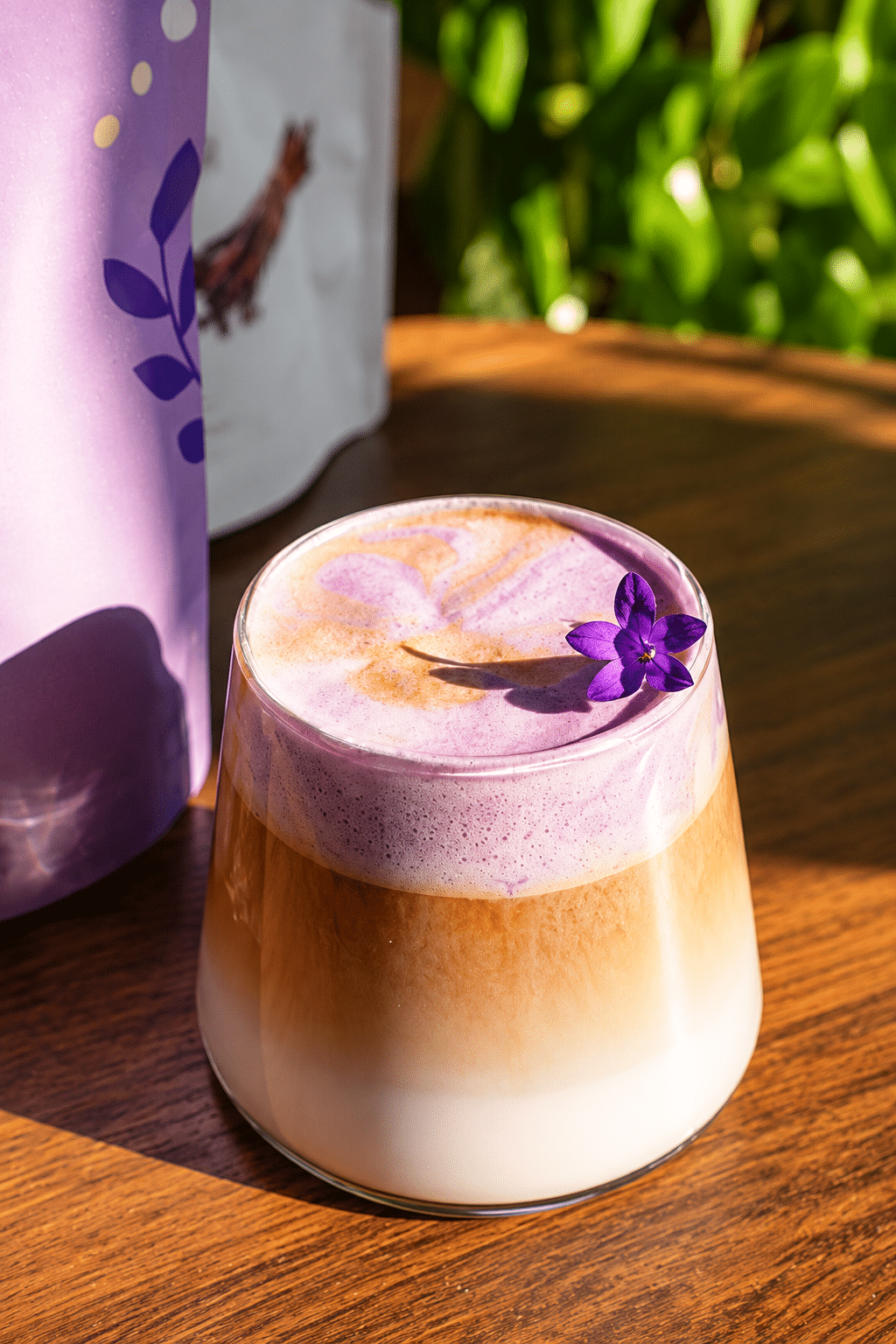 Eiweißreiche vegane Ube Cloud Latte